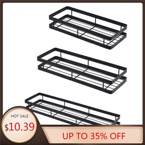 Kitchen Storage Rack Wall Mount Punch-Free Ingredient Spice Bottle Shelves Hanging Organizer Metal Shelf Kitchen Bathroom Gadget