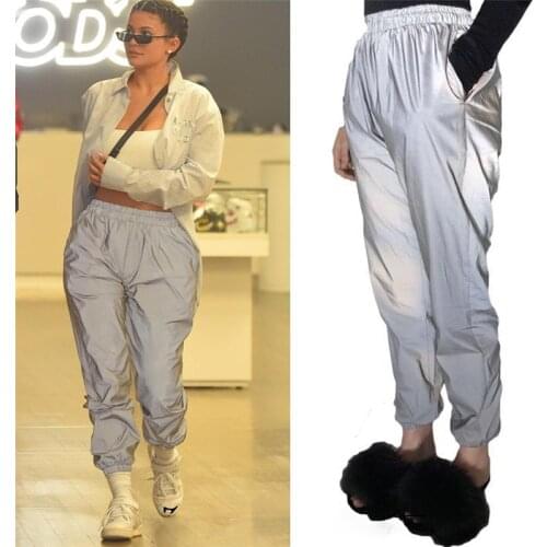 Harajuku Flash 3M Reflective Pants Women Joggers with Pockets Hip Pop Sweatpants Streetwear Ankle Length Trousers