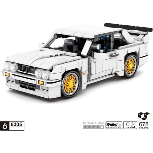 Technical classic sport car Germany brand BM e30 building block model bricks pull back vehicle toys collection for boys gifts