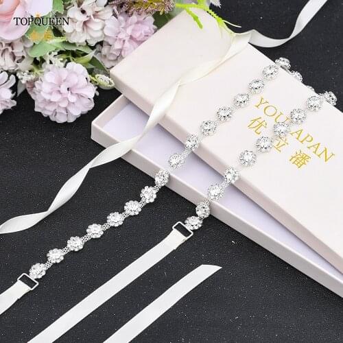 TOPQUEEN S378 Bridal Belts Crystal Bridesmaid Belt White Accessories Silver Sash Thin Womens Dress Belt Wedding Dress Accessory