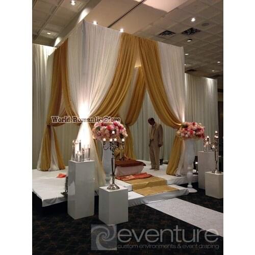 3*3*3M White with Gold Wedding Decoration Reception Hall With Matched Stainless Steel Stand Banquet Favors Canopy Drapes