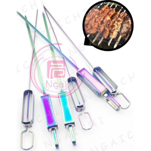 BBQ Skewers Outdoor BBQ Tools Flat Meat Grill Skewer Set Mirror Polish Colorful Roast Meat Picnic Fork Knife Se tStainless Steel