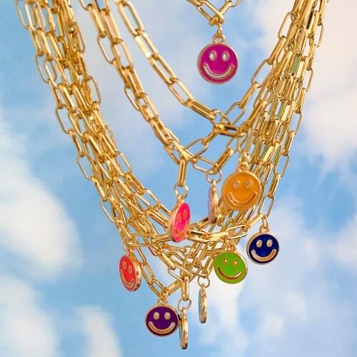 VG 6YM New Colorful Double-Sided Smiley Ladies Necklace Fashion Trend Womens Birthday Present Jewelry Dropshipping Gifts