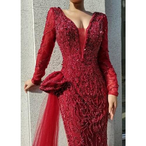 Wine Red Gowns Dubai Design Fashion Ladies Bling Bling Eveningdress Luxury Host Dress 1596 Sparkle Fashion Bride Toasting Gowns