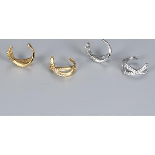 925 Sterling Silver Ear Cuff For Women Cross Charming Zircon Clip On Earrings Gold earcuff Without Piercing Earrings Jewelry