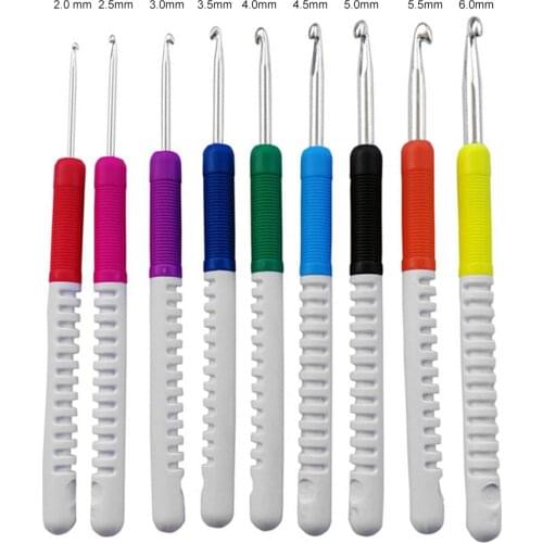 9pcs/set Colorful Soft Plastic Handle Alumina Crochet Hooks Knitting Needles Set 2-6mm Crochet for Weave Yarn Sewing Needles