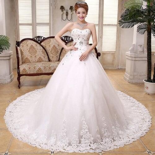 White Strapless Wedding Dress Sequins Elegant Crystal Embroidery New Plus Size Wedding Gowns For Women Vestidos De Novia G222
