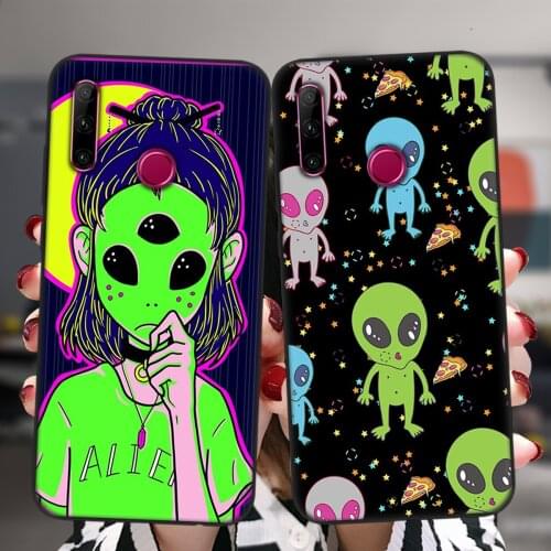 For Honor 50 Pro SE 30 9 10 20 10X Lite Pro 10i 20i 30i 8X 9X Black Protective Case Cute Alien Space Soft Silicone Cover