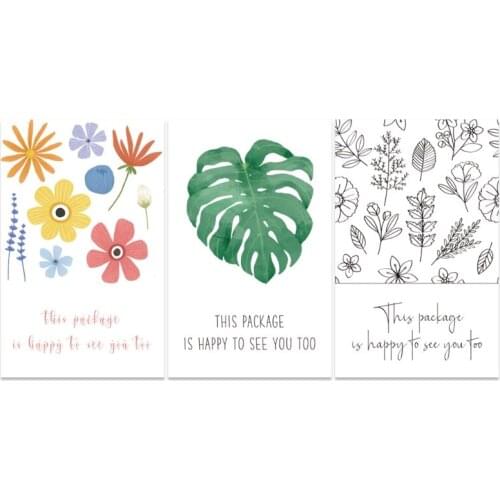 50Pcs/Pack Colorful Floral Leaf Rectangle Stickers This Package Is Happy To See You Too Letters Adhesive Seal Labels