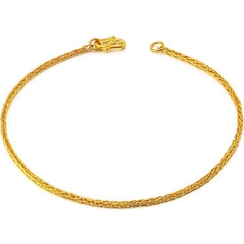 Fine Jewelry Real 24k Yellow Gold Bracelet Women Wheat Link Chain 2.9g