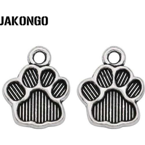 JAKONGO Antique Silver Plated Dog Paw Footprint Charm Pendants for Bracelet Jewelry Making DIY Craft Accessories 15x12mm 20pcs