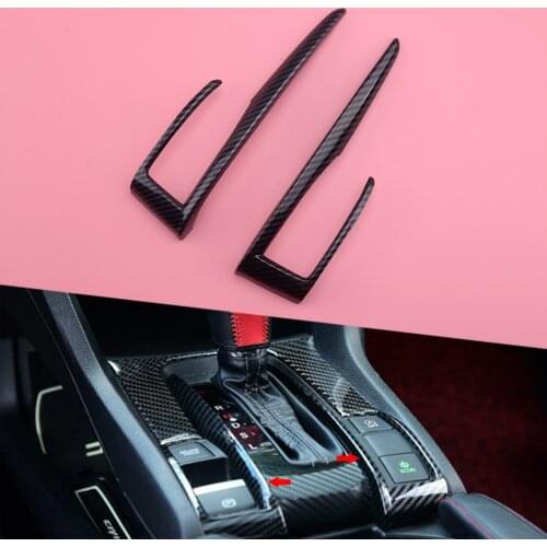 2Pcs Interior Front Gear Shift Frame Cover Trim Moulding ABS Carbon Fiber Style Black Fit For Honda Civic 10th 2016 2017 2018