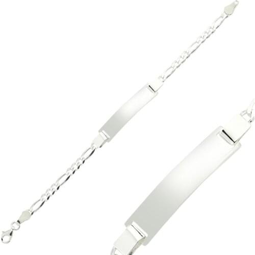 KUTAYDAN 925 Sterling Silver Figaro Chain Flat Plate Child Bracelet