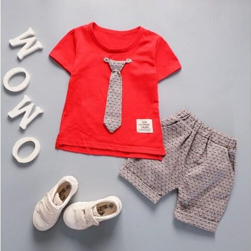 Lollas New Childrens Clothing Summer Tie Short Sleeve Dotted Decorative Shorts CottonChildrens Suit Boys and Girls