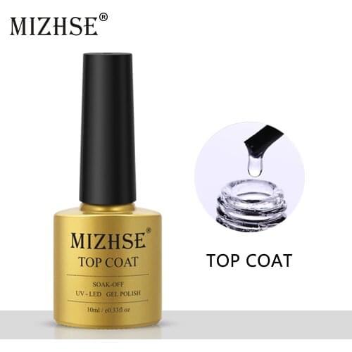 MIZHSE 10ML Top Coat UV Gel Nail Polish Permanent LED Gel Nail Art Soak off Hybrid Varnishes