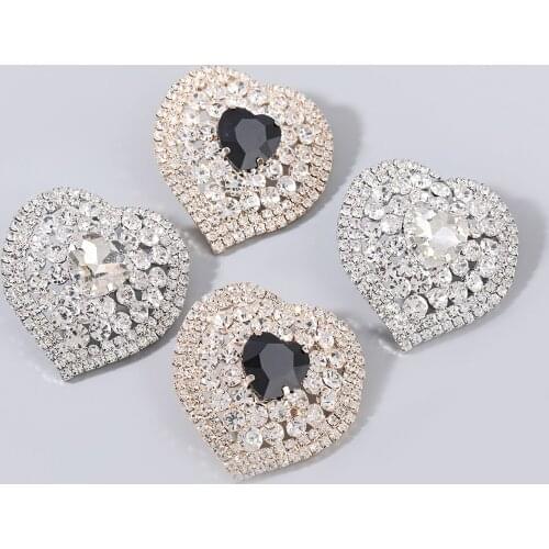 Fashion Metal Rhinestone Glass Heart-shaped Earrings Womens Popular Exaggerated Stud Earrings Party Accessories