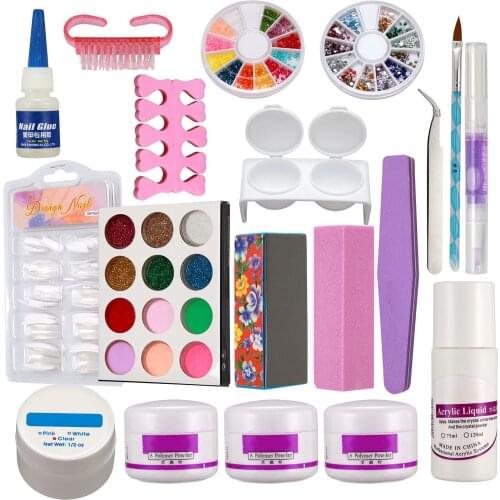 New Acrylic Powder Liquid French Nail Art Brush Glue UV Tips Tools Kits Set #189