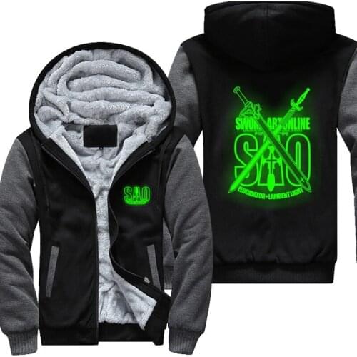 New High Quality Sword Art Online Hoodie Anime Luminous Coat Jacket Winter Men Thick Zipper Sweatshirts USA Size