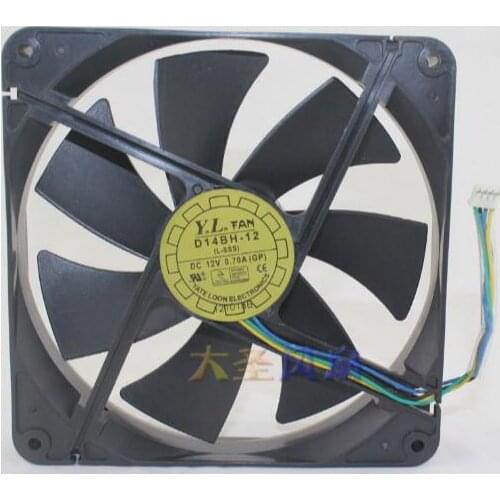 Wholesale: original 14025 D14BH-12 DC12V 0.7A 140*140*25mm 4 line chassis power supply temperature control fan