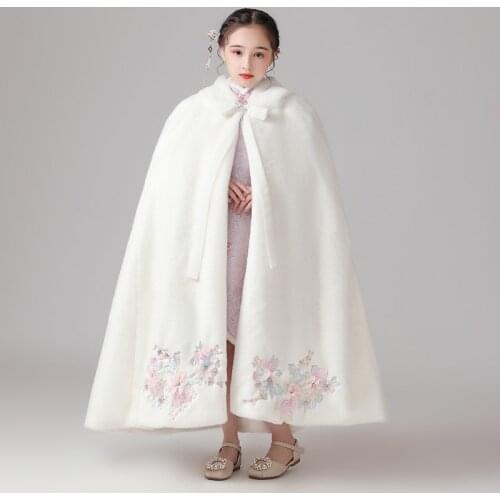 Autumn And Winter Girls' Hanfu Cape Dress Thickened Warm Coat Stage Performance Costume Cape Chinese Style Party Clothing
