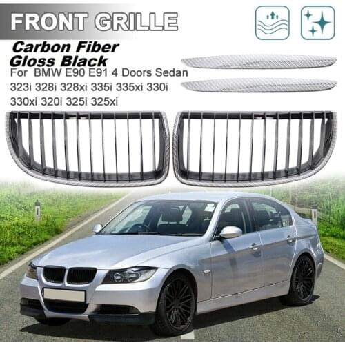 Carbon Fiber Look Front Bumper Kidney Grill Grille For-BMW 3-Series E90 E91 328I Sedan 2005-2008