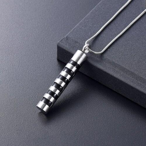 Funeral Ashes Keepsake Cremation Necklace Pendant For Women Men Black Enamel Cylinder Memorial Urn Jewelry Hold Pet/Human