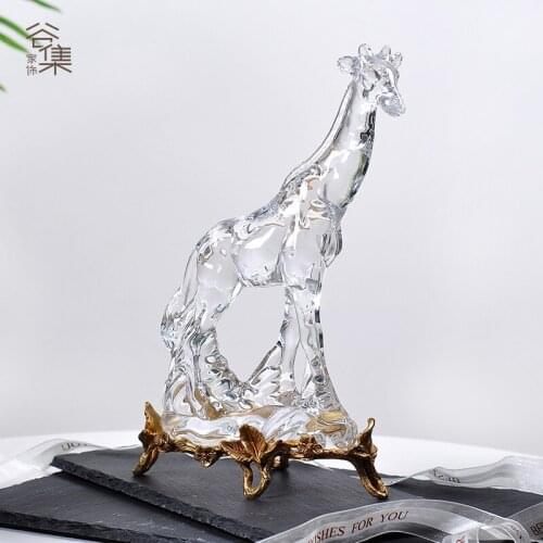 CLEAR CRYSTAL GLASS WITH ANTIQUE BRASS GIRAFFE TABLE DECORATION EXQUISITE EUROPEAN/AMERICAN/FRENCH ANIMAL DECORATION