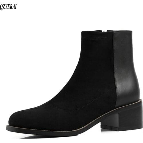 QZYERAI New style Genuine leather Chelsea boots Womens boots Autumn and winter Female boots cowhide Womens shoes