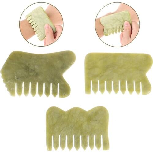 1PCS Natural Jade Stone Comb Guasha Board Comb Shape Massage Hand Massager Relaxation Comb Health Care