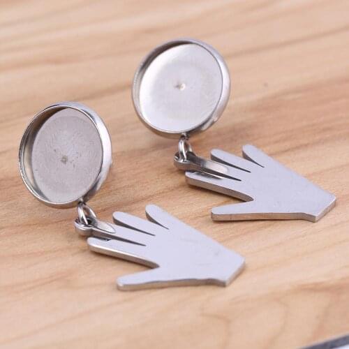 Reidgaller 3pairs fit 12mm round cabochon stud earring base settings with hand charms diy blank bezel findings for jewelry