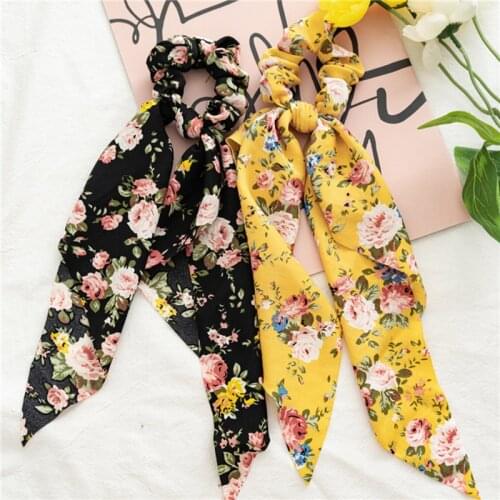 Bohemia Print Bow Scrunchies Hair Ribbon for Women Ponytail Scarf Sweet Elastic Hair Band Girls Hair Ties Hair Accessories Gifts