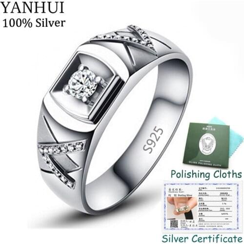 With Certificate Unique V Design 100% Original 925 Silver Rings Couple Jewelry 0.5ct Diamond Wedding Bands For Women Men CER077