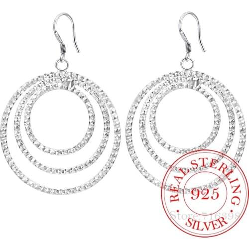 925 Sterling Silver Earring Korean Vintage Three Round Circle Long Dangle Earrings For Women 2020 Engagement Wedding Jewelry