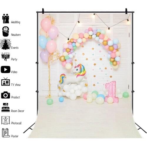 Gray Backdrop For Photography White Screen Wall Unicorn Birthday Party Balloon Party Decor Child Baby Photo Background Photocall