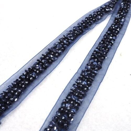 28mm Hand Beaded and Sequined Chiffon Ribbon|Brown and Colorful Beads|Clothing Sewing Supplies|Embellishment Home Decor