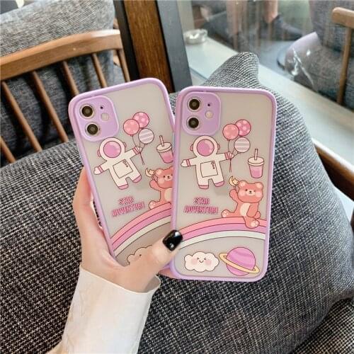 INS Cute Astronaut Phone Case For iPhone 11 Pro Max XR XS Max 6 7 8 Plus X Kawaii Bear Cartoon Back Cover Birthday Gift