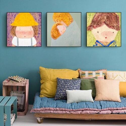 Nordic cute Girls cartoon Posters and Prints Canvas Art Painting Wall Art Nursery Decorative Picture Morden Kids Decoration