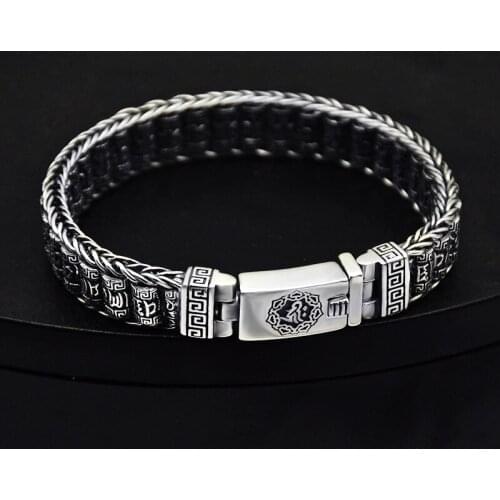 925 Sterling Silver Vintage Six-character Tumbler Bracelet Men Women Thai silver Retro Exquisite Bucket Beads Bracelet Jewelry