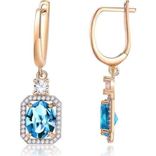 ZEMIOR Drop Earrings For Women Romantic Copper Blue Zirconia Female Earring Plated Champagne Gold Fashion Jewelry Wedding Gift