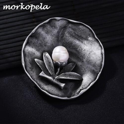 Morkopela Vintage Freshwater Brooch Pin Big Metal Flower Brooches For Women Banquet Party Pins And Brooches Jewelry