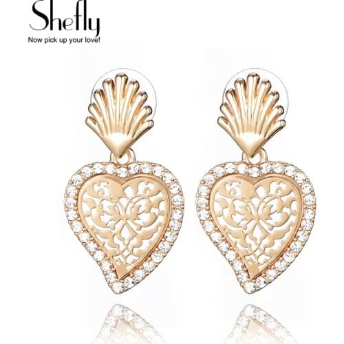 Statement Love Heart Shell Big Earrings For Women Crystal Drop Dangle Earrings 2019 Fashion Jewelry European Style Party Gift