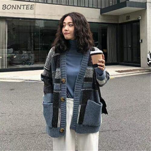 Sweater Cardigan Women All-match Leisure Patchwork Elegant Single Breasted Oversize M-4XL Design Clothing Spring Warm Loose Ins