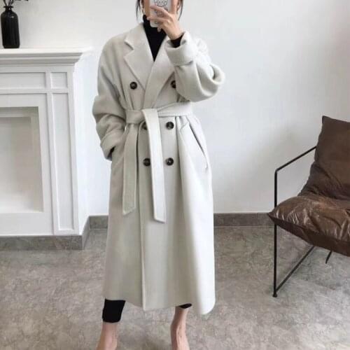 Women 100% ladies coat real wool outwear winter woollen windbreak