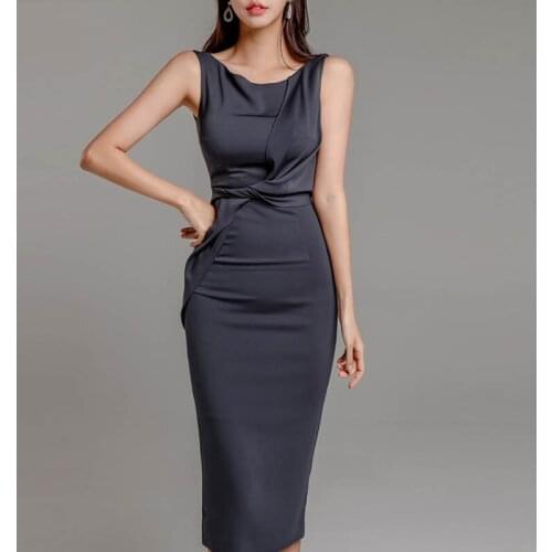 Women Dress Vintage Sleeveless Split Skinny Femme Vestidos Ladies Slim Elegant Summer Streetwear Party Female Vestido