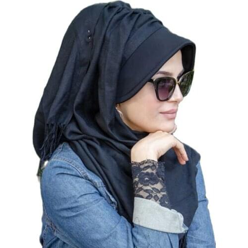 2021 New Season Turkey-India Black Hat Shawl Scarf Islamic Hijab Muslim Hijab Luxury, Fashion Women Elegant Design