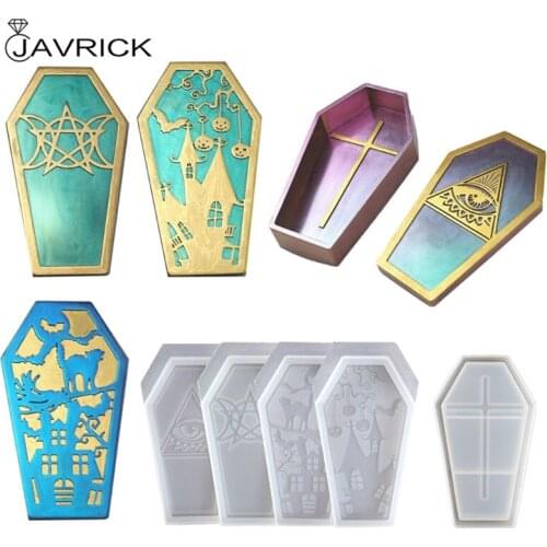 4 Shape Halloween Coffin Molds Coffin Box Silicone Molds Skull Ghost House Storage Box Resin Casting Mold Kit Art Crafts