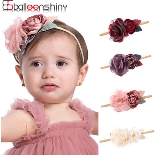 Balleenshiny Fabric Lace Mesh Yarn Flower Nylon Childrens Headband Newborn Baby Hair Band Kids Gilrs Hair Accessories Headwear