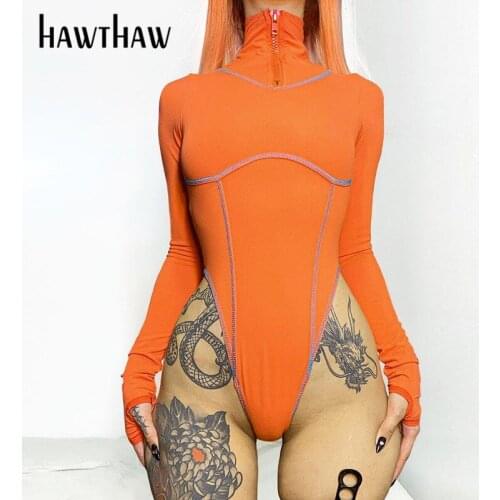 Hawthaw Women Fashion Autumn Long Sleeve Patchwork Bodycon Bodysuit Tops Streetwear 2021 Fall Female Clothes Wholesale Items