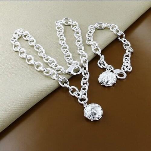 New Style 925 Sterling Silver Rose Flower 18 Inch Necklace 8 Inch Bracelet Engagement Party Women Wedding Fashion Accessories