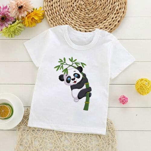 2020 Unisex Cute White Summer Boys T-shirt Cartoon Painter Panda Eating Bamboo Children Clothes Baby T Shirt Girls Tshirt